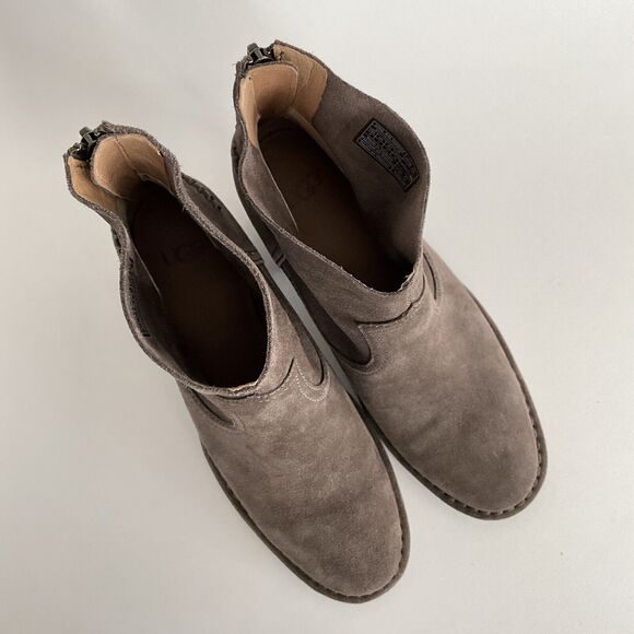 UGG Bootie Women 6M Brown Suede Short Ankle Boots Stacked Heel - Picture 11 of 12